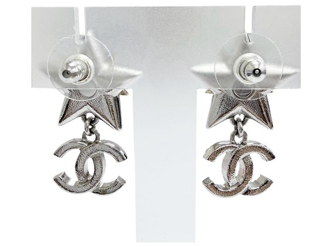 Orecchini Chanel C23S ABA907 Coco Mark Rhinestone Strass Stella Crystal Swing Argento D'oro - vista 3