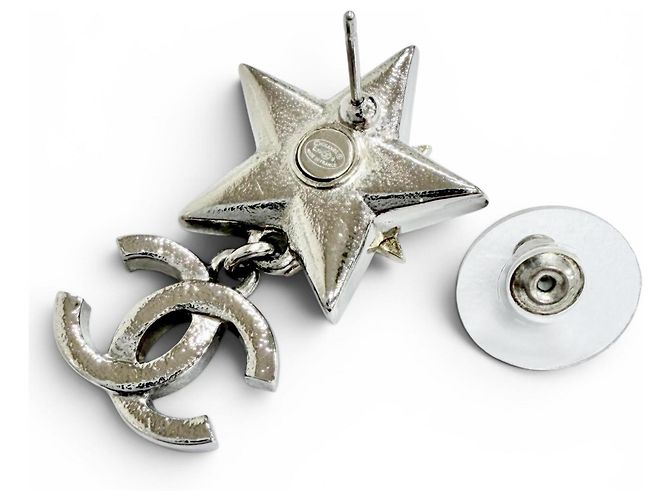 Orecchini Chanel C23S ABA907 Coco Mark Rhinestone Strass Stella Crystal Swing Argento D'oro - vista 4