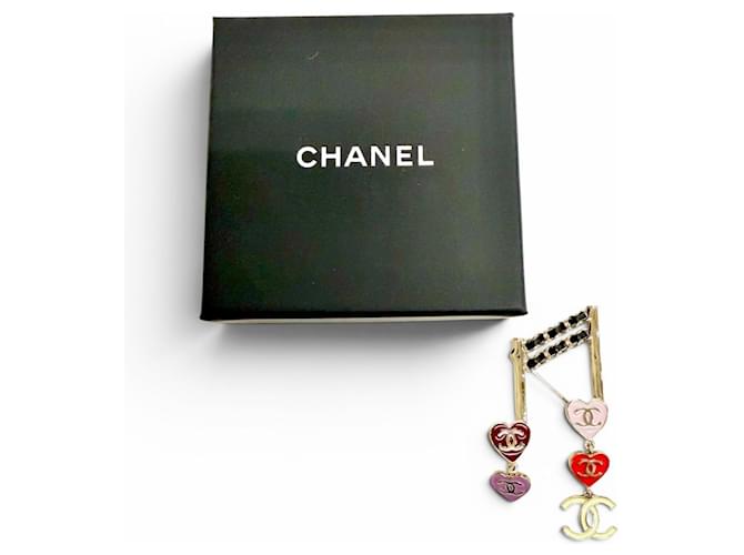 Spilla Chanel Coco Mark Heart Musical Note Multicolore D'oro - vista 2