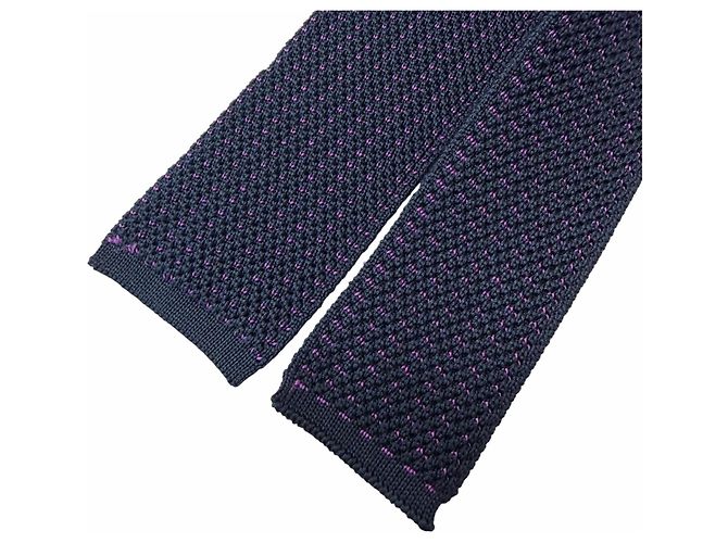 Gravata de seda Hermès padrão colmeia Roxo Azul marinho - vista 4