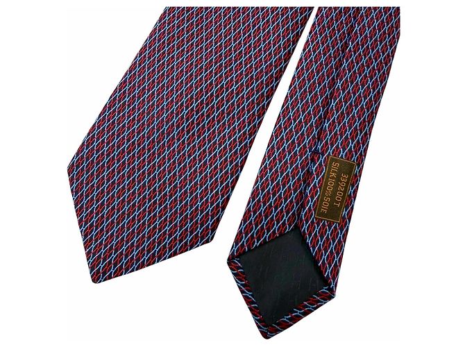 Hermès Seidenkrawatte Rot Marineblau - Ansicht 3