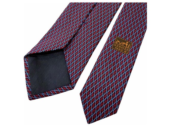 Hermès Seidenkrawatte Rot Marineblau - Ansicht 4