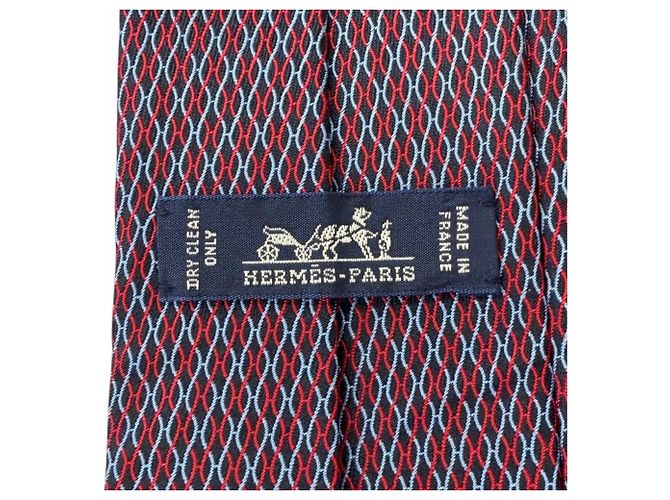 Hermès Seidenkrawatte Rot Marineblau - Ansicht 5