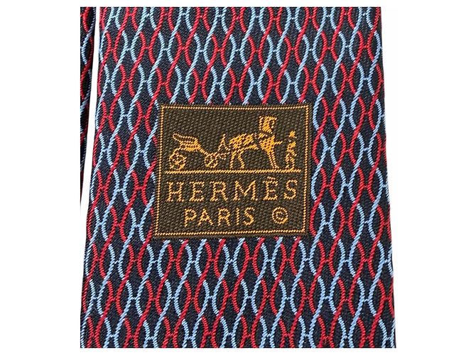 Hermès Seidenkrawatte Rot Marineblau - Ansicht 6