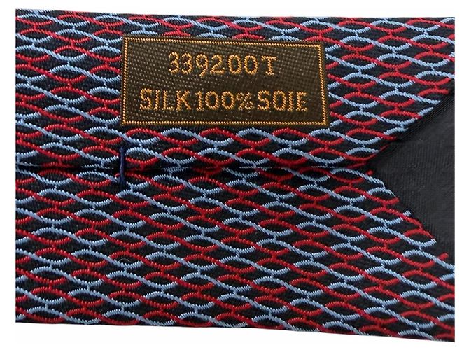 Hermès Seidenkrawatte Rot Marineblau - Ansicht 7