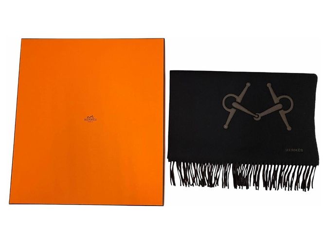 Hermès Stola in cashmere e pelle nera Hermes Nero - vista 2