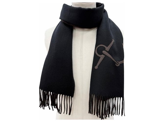 Hermès Stola in cashmere e pelle nera Hermes Nero - vista 3