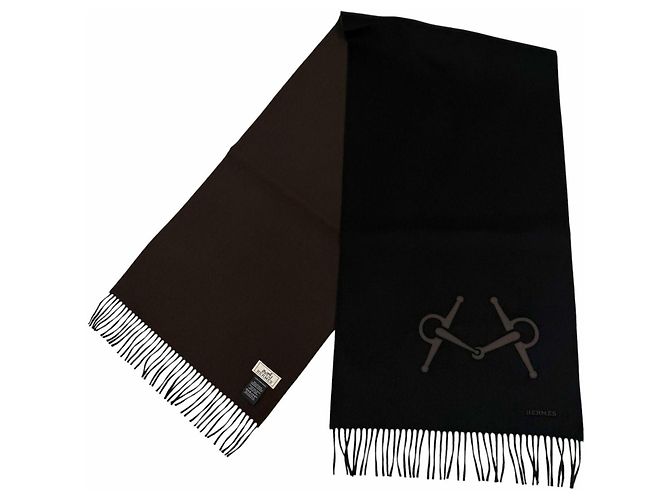 Hermès Stola in cashmere e pelle nera Hermes Nero - vista 4