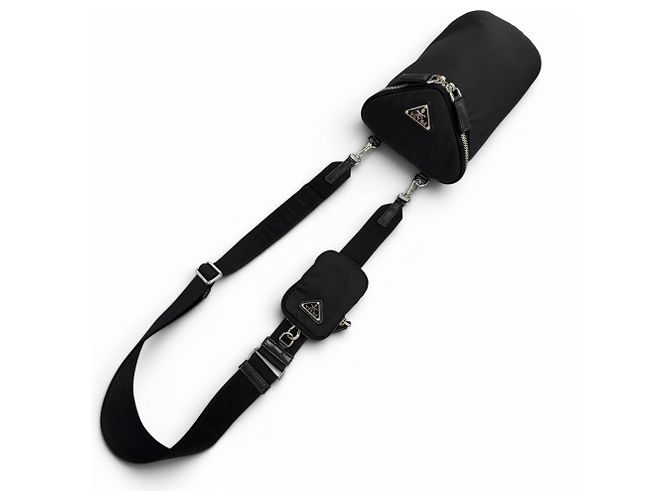 Borsa a Spalla Prada Nylon Pelle Re-Nylon Placca Logo Triangolo Nero - vista 7