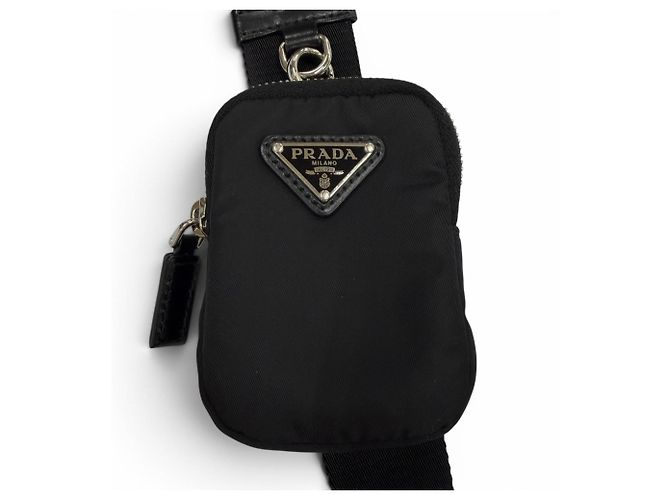 Borsa a Spalla Prada Nylon Pelle Re-Nylon Placca Logo Triangolo Nero - vista 9