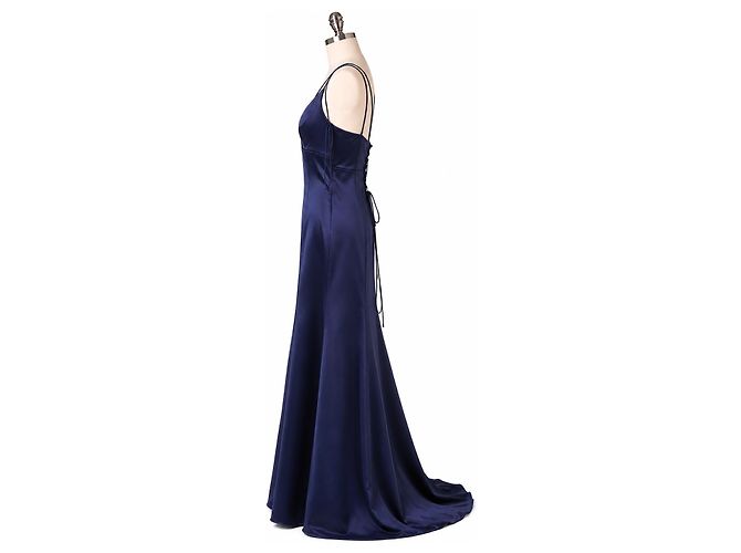 Vera Wang Abito da sera in raso blu navy con allacciatura Blu scuro - vista 2