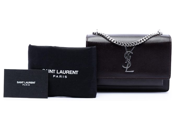Saint Laurent Borsa a tracolla Sunset in pelle di vitello monogrammata marrone Small Marrone scuro - vista 7