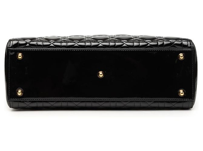 Lady Dior Cannage in vernice nero, grande - vista 3