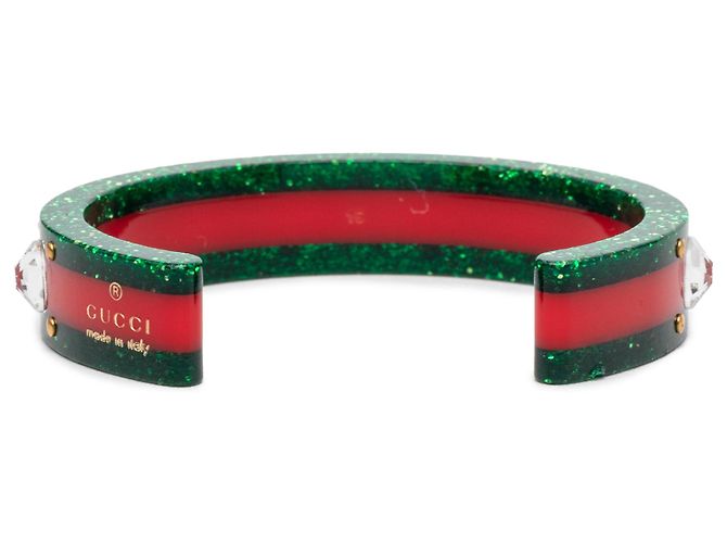 Bracciale rigido Web Bee di Gucci in resina rossa e strass Rosso - vista 3