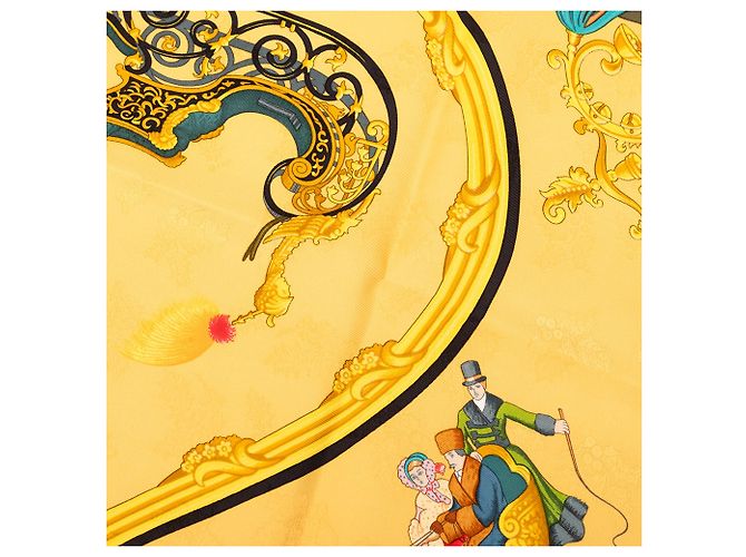 Sciarpa in seta Hermès Yellow Plumes et Grelots 90 Giallo - vista 2