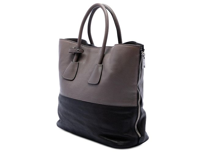 Tote convertibile in pelle di cervo bicolore grigia Prada con zip laterale Marrone Grigio antracite - vista 2