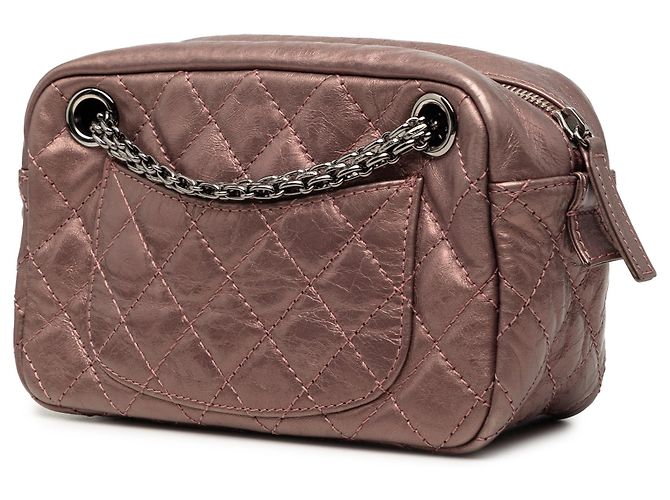 Borsa Camera Reissue Chanel in pelle di vitello invecchiata trapuntata metallizzata rosa piccola D'oro - vista 2
