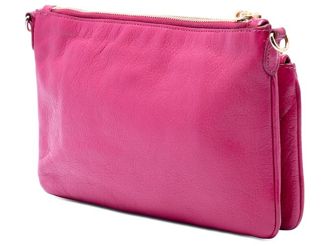 Miu Miu Borsa a tracolla in pelle di capra Madras rosa con doppia zip - vista 2