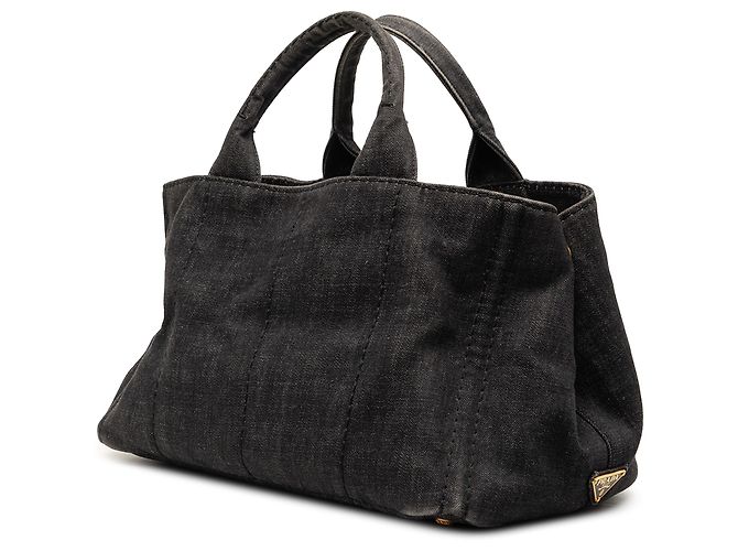 Prada Black Denim Canapa Logo Tote Schwarz - Ansicht 2