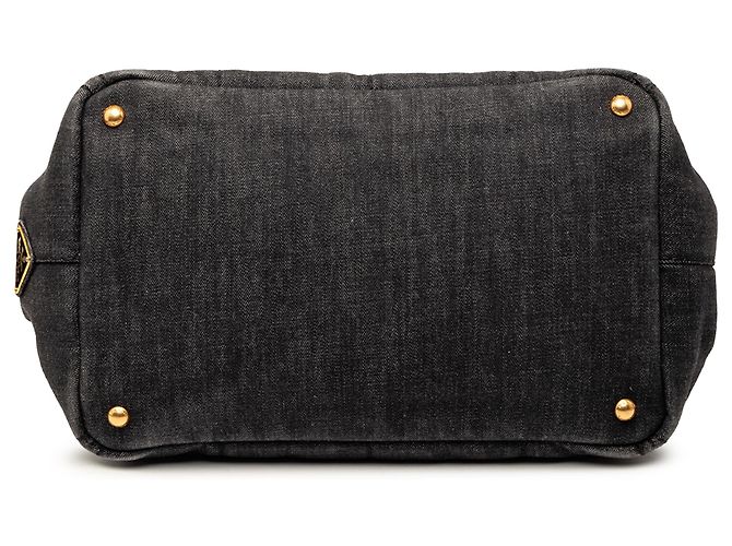 Prada Black Denim Canapa Logo Tote Schwarz - Ansicht 3