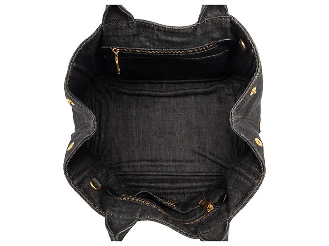 Prada Black Denim Canapa Logo Tote Schwarz - Ansicht 4
