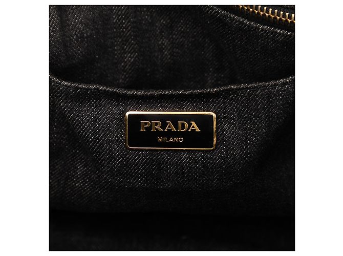 Prada Black Denim Canapa Logo Tote Schwarz - Ansicht 5