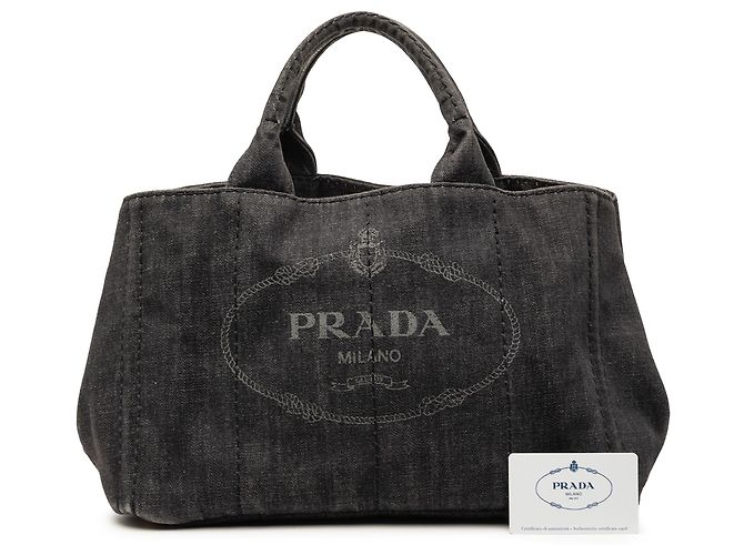 Prada Black Denim Canapa Logo Tote Schwarz - Ansicht 7