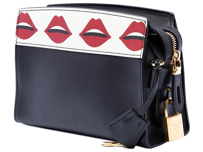 Borsa a tracolla Prada Black City Calf and Saffiano Lip Print Nero - vista 2