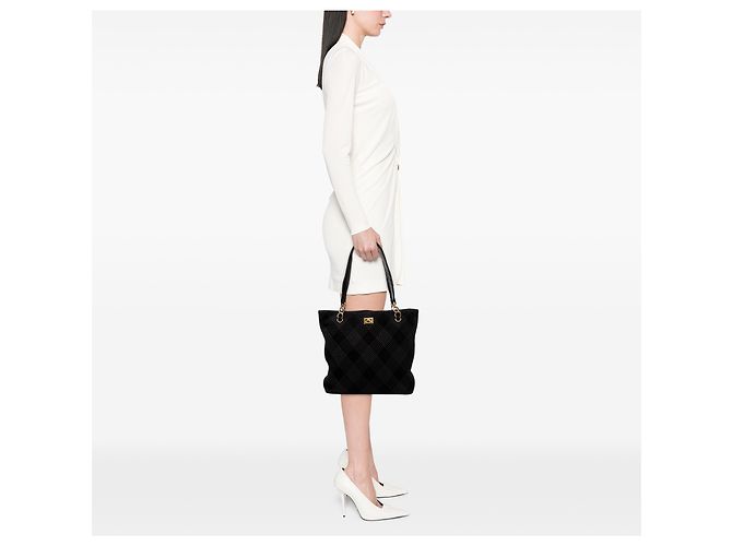 Chanel Black CC Stitched Wildleder-Tote Schwarz - Ansicht 9