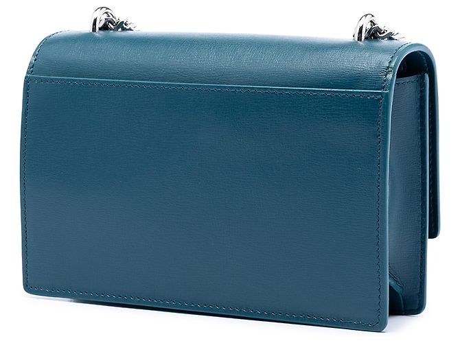 Portafoglio con catena Saint Laurent Blue Mini in pelle di vitello Monogram Sunset - vista 2