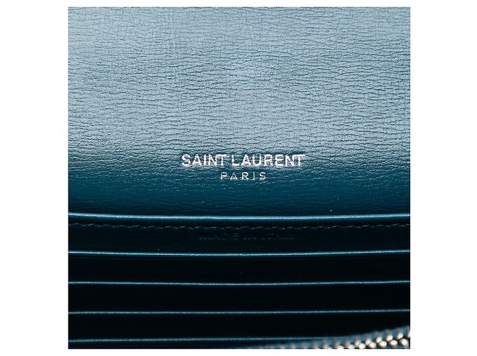 Portafoglio con catena Saint Laurent Blue Mini in pelle di vitello Monogram Sunset - vista 5