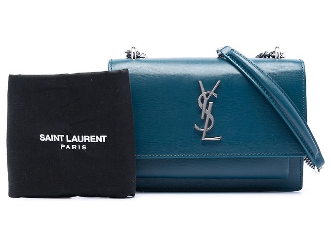 Portafoglio con catena Saint Laurent Blue Mini in pelle di vitello Monogram Sunset - vista 7