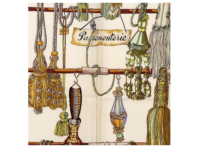 Sciarpa in seta bianca Passementerie Hermès 90 Bianco - vista 8