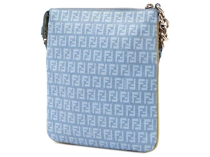 Fendi Blue Zucchino Coated Canvas Forever Crossbody Blau Hellblau - Ansicht 2