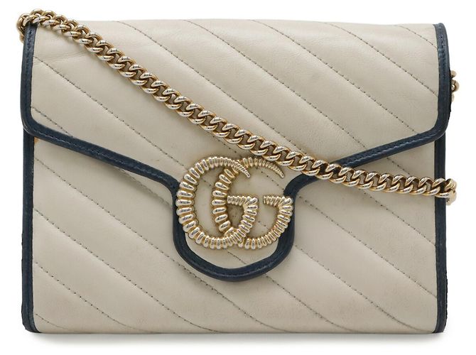 Borsa a tracolla con catena GUCCI GG Marmont Crudo Blu navy - vista 2