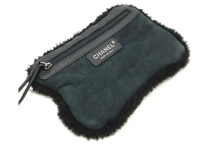 CHANEL Borsa a Spalla con Catena in Mouton Shearling Marrone Nero - vista 10