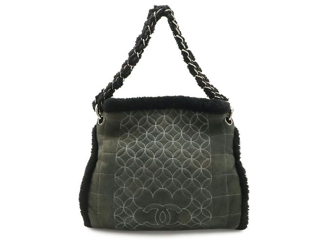 CHANEL Borsa a Spalla con Catena in Mouton Shearling Marrone Nero - vista 2