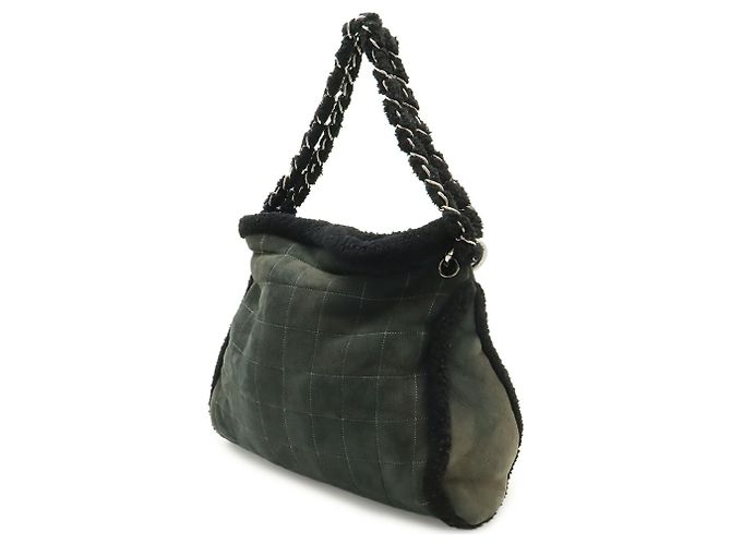 CHANEL Borsa a Spalla con Catena in Mouton Shearling Marrone Nero - vista 3