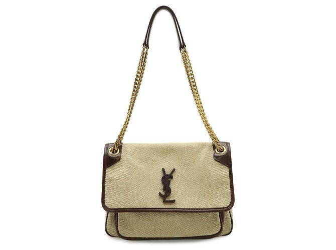 Yves Saint Laurent SAINT LAURENT PARIS YSL NIKI Bolso de Hombro con Cadena Medium Beige Marrón oscuro - vista 2