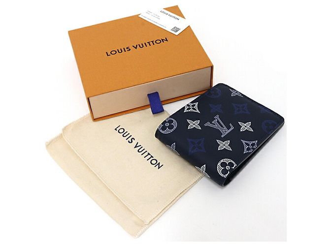 Louis Vuitton Portefeuille Multiple Bi-fold Wallet Blu Blu navy - vista 2