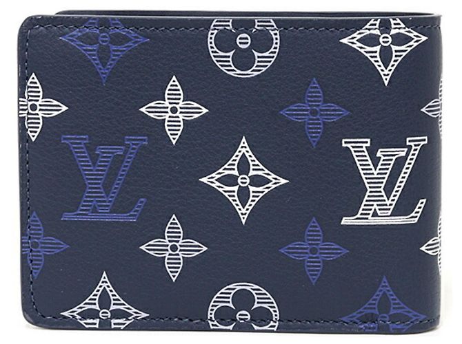 Louis Vuitton Portefeuille Multiple Bi-fold Wallet Blu Blu navy - vista 3