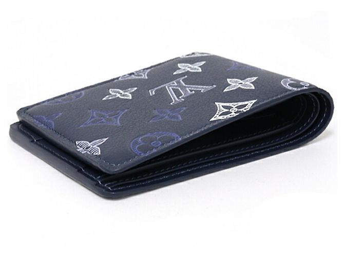 Louis Vuitton Portefeuille Multiple Bi-fold Wallet Blu Blu navy - vista 4