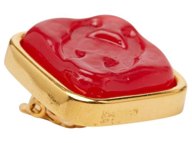 Orecchini a clip Vintage Chanel Coco Mark Rosso D'oro - vista 4
