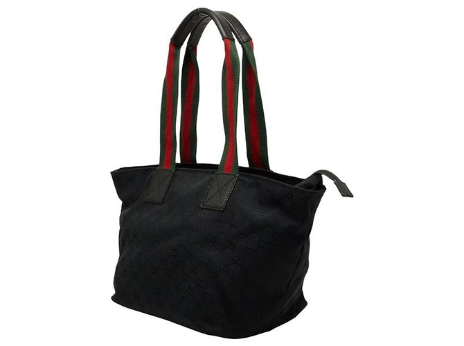 Borsa Tote Gucci GG Canvas Sherry Line Nero Rosso Verde - vista 2