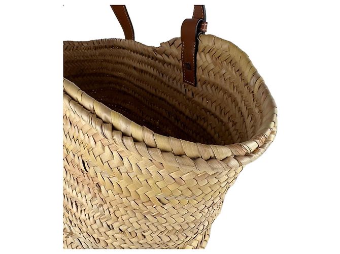 Borsa a mano in pelle e rafia marrone Loewe - vista 7