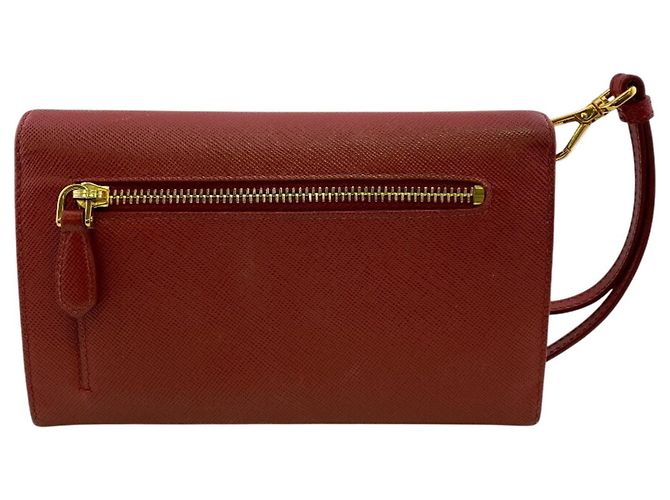Cartera bi-fold compacta de cuero Saffiano Prada Roja - vista 2