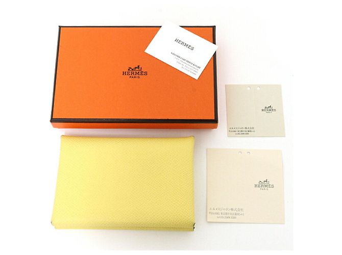 Hermès Kartenetui/Kleingeldbeutel Hermes Calvi Duo Gelb - Ansicht 2