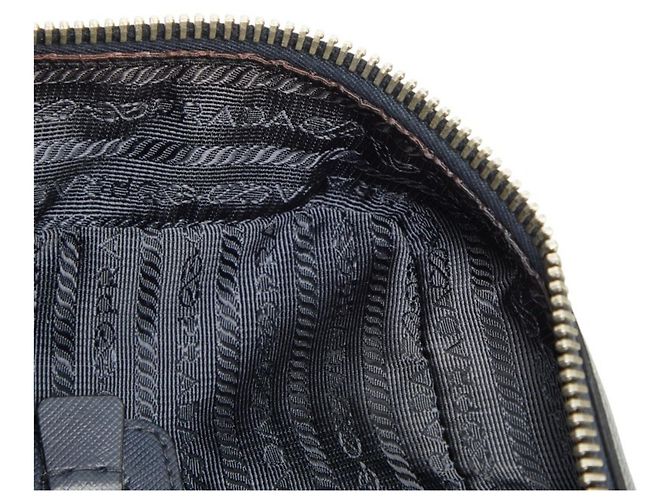 Valigetta Prada con logo a placca Triangle in pelle Saffiano blu navy - vista 10