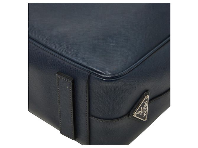Valigetta Prada con logo a placca Triangle in pelle Saffiano blu navy - vista 4