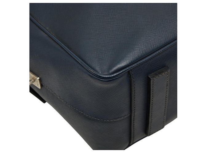 Valigetta Prada con logo a placca Triangle in pelle Saffiano blu navy - vista 5